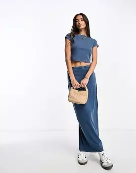 ASOS DESIGN – Юбка миди прямого кроя из стираного денима синего цвета