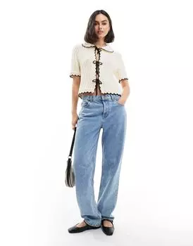 ASOS DESIGN — кардиган цвета экрю с фестончатым воротником и краями
