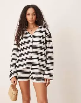ASOS DESIGN кардиган с длинными рукавами и текстурированной полоской в черно-белом цвете
