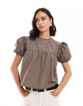 ASOS DESIGN – клетчатый топ в стиле бэби-долл с короткими рукавами и пышными рукавами