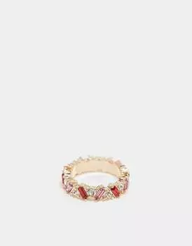 ASOS DESIGN – Кольцо с розовыми и красными кристаллами багетной огранки