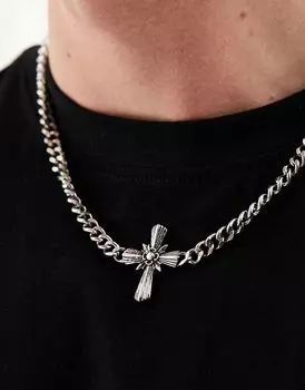 ASOS DESIGN - Колье-цепочка из оксидированного серебра с большим крестом