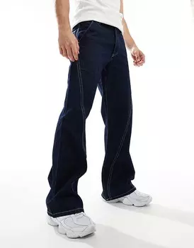 ASOS DESIGN – Коллекция Circular Design – Широкие синие джинсы-клеш с контрастной строчкой