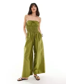 ASOS DESIGN — комбинезон цвета хаки с рюшами и широкими штанинами