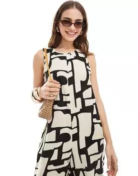 ASOS DESIGN – комбинезон с круглым вырезом и брюки-кюлоты с абстрактным рисунком