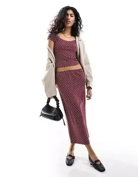 ASOS DESIGN – Комбинированная юбка миди прямого кроя в горошек