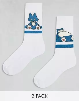 ASOS DESIGN – комплект из 2 пар белых носков с мотивом Pokmon Snorlax