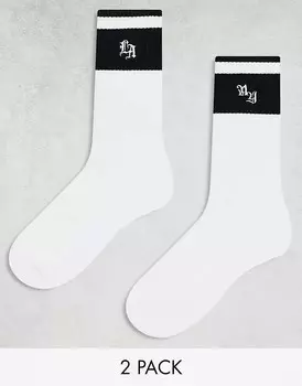 ASOS DESIGN – Комплект из 2 пар белых спортивных носков с полосками и надписями LA и NY