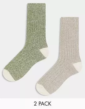 ASOS DESIGN – Комплект из 2 пар меланжевых носков зеленого и экрю цвета