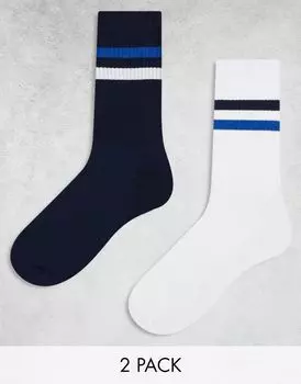ASOS DESIGN – комплект из 2 пар темно-синих носков с яркими полосками