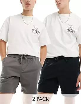 ASOS DESIGN – Комплект из 2 пар зауженных шорт-чинос черно-серого цвета – В комплекте дешевле!