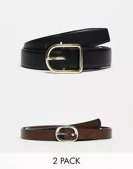 ASOS DESIGN — комплект из 2 поясных и набедренных джинсовых ремней черного и коричневого цветов
