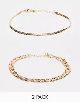 ASOS DESIGN – Комплект из 2 золотистых браслетов-цепочек