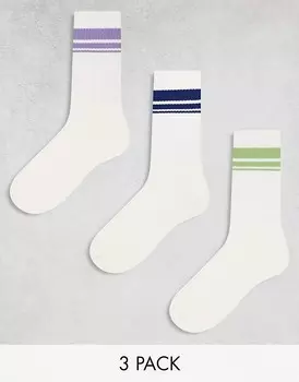 ASOS DESIGN – Комплект из 3 пар белых носков в три полоски