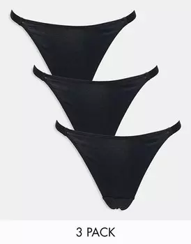 ASOS DESIGN – Комплект из 3 пар хлопковых стрингов черного цвета, кроя танга