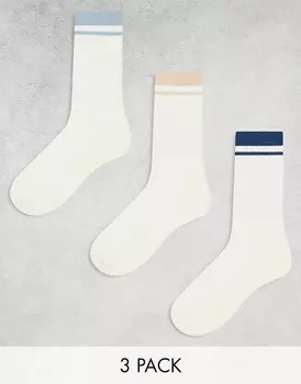 ASOS DESIGN – Комплект из 3 пар кремовых носков с яркой окантовкой