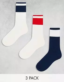 ASOS DESIGN – Комплект из 3 пар толстых носков с разноцветными полосками