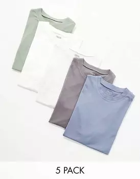 ASOS DESIGN Комплект из 5 футболок с круглым вырезом в трех разных цветах