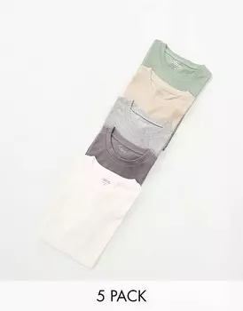 ASOS DESIGN – комплект из 5 футболок с круглым вырезом разных цветов