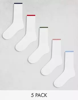 ASOS DESIGN – Комплект из 5 пар белых носков с окантовкой разных цветов
