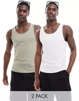 ASOS DESIGN — комплект из двух облегающих топов цвета хаки и серого цвета