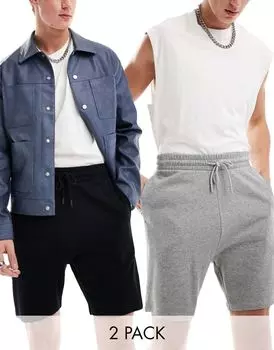 ASOS DESIGN – комплект из двух приталенных шорт черного и мергельно-серого цветов