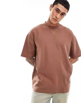 ASOS DESIGN – коричневая футболка оверсайз с декоративными полосками