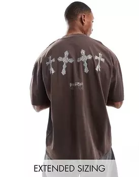 ASOS DESIGN – коричневая футболка оверсайз с принтом на спине