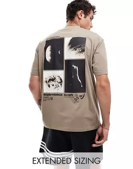 ASOS DESIGN – Коричневая футболка свободного кроя с астрологическим принтом на спине и эффектом стираности