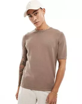 ASOS DESIGN Коричневая хлопковая хлопковая футболка средней вязки