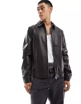 ASOS DESIGN – коричневая куртка Харрингтон из искусственной кожи
