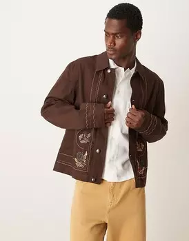 ASOS DESIGN – коричневая куртка Харрингтон с вышитым узором