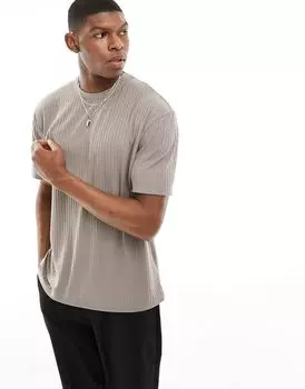 ASOS DESIGN — коричневая непринужденная футболка в рубчик