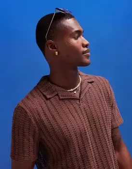 ASOS DESIGN – коричневая рубашка-поло крючком