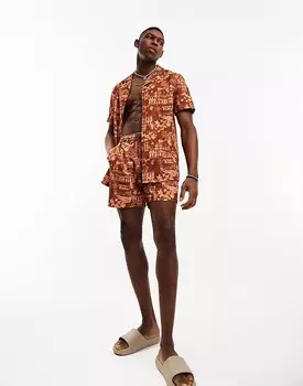 ASOS DESIGN – Коричневая рубашка с узором и воротником с лацканами, однотонная