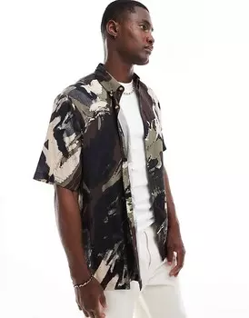 ASOS DESIGN – Коричневая рубашка свободного кроя с абстрактным узором