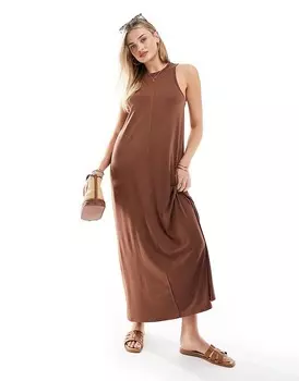 ASOS DESIGN – Коричневое облегающее платье макси трапециевидного силуэта с рюшами