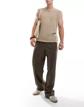 ASOS DESIGN – коричневые элегантные брюки с широкими штанинами и эластичной талией