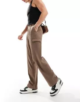 ASOS DESIGN – коричневые элегантные широкие брюки-карго из фактурной ткани