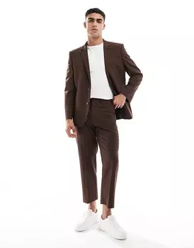 ASOS DESIGN – коричневые костюмные брюки прямого и короткого кроя