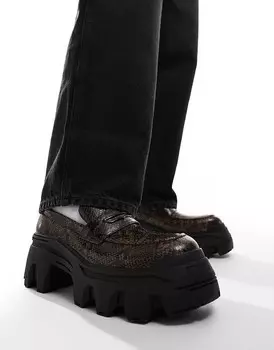 ASOS DESIGN – коричневые лоферы на толстой подошве со змеиным узором