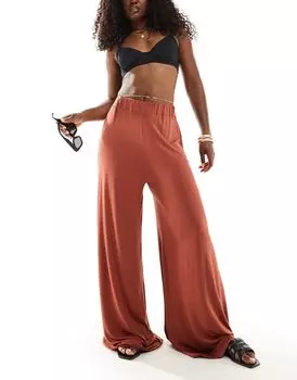 ASOS DESIGN – коричневые пляжные брюки-палаццо из джерси