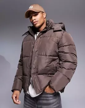 ASOS DESIGN – коричневый пуховик со съемным капюшоном