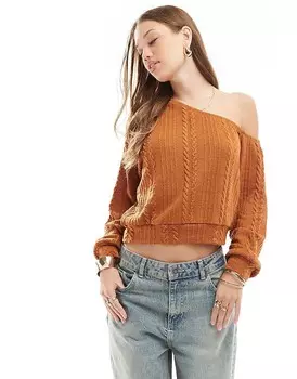 ASOS DESIGN – коричневый свитер косой вязки на одно плечо