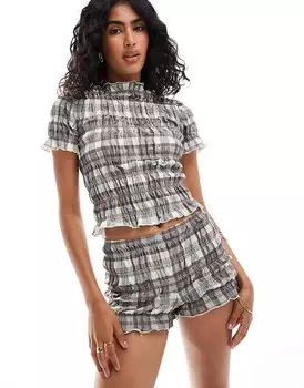ASOS DESIGN – коричневый укороченный топ в клетку с рюшами