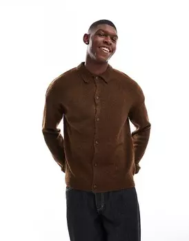 ASOS DESIGN – коричневый вязаный кардиган свободного кроя с воротником