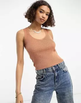 ASOS DESIGN – Коричневый вязаный топ без рюшей с V-образным вырезом