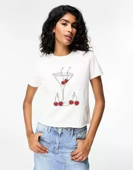 ASOS DESIGN – короткая белая футболка с изображением мартини и вишни