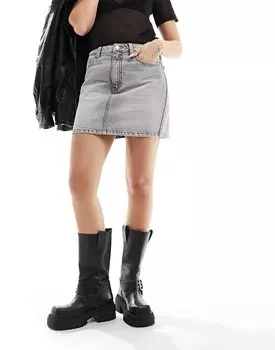 ASOS DESIGN – Короткая джинсовая юбка серого цвета с завышенной талией