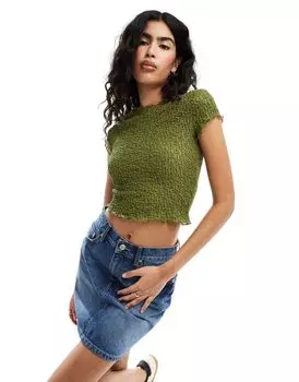 ASOS DESIGN – короткая фактурная футболка цвета хаки